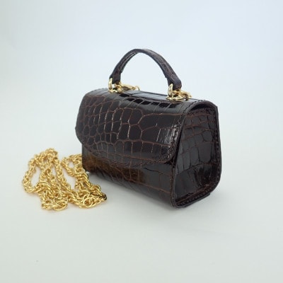 【濱野皮革工藝 HAMANO バッグ】セラフィーナクロコショルダーバッグ(アッシュブラウン)