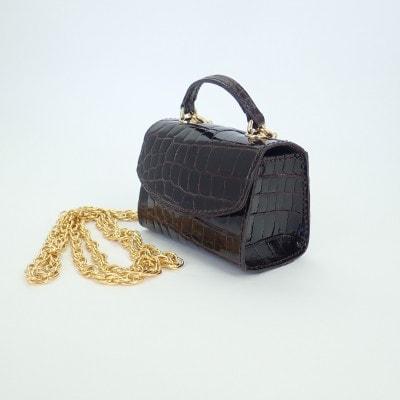 【濱野皮革工藝 HAMANO バッグ】セラフィーナクロコショルダーバッグ(ダークブラウン)