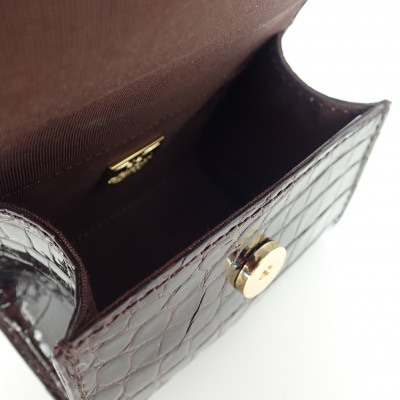 【濱野皮革工藝 HAMANO バッグ】セラフィーナクロコショルダーバッグ(ダークブラウン)