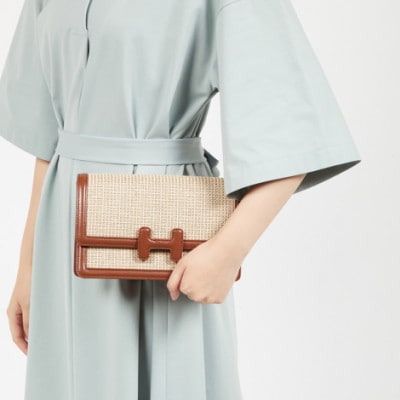 【濱野皮革工藝 HAMANO バッグ】シュトワ コンビ2wayバッグ(サンドグレー×ブラウン)