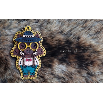 <本革 キーホルダー>革工房Tail オリジナルキャラクター チョコ太郎 