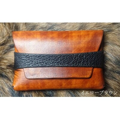 【イエローブラウンカラー】名刺入れ 本革 猪革 革工房Tail