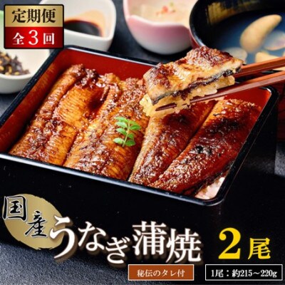 【毎月定期便】【国産】うなぎ蒲焼　2尾　(秘伝のタレ付)全3回