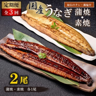 【毎月定期便】【国産】うなぎ蒲焼1尾(秘伝のタレ付)・素焼1尾(藻塩付)全3回