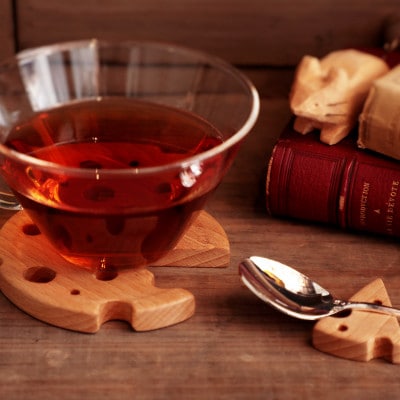 【家カフェに】チーズのコースター&スプーン置き・ブナ(ビーチ) 計1枚