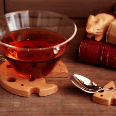 【家カフェに】チーズのコースター&スプーン置き・ケヤキ 計1枚