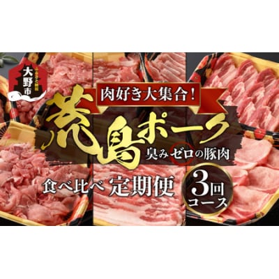 【肉の定期便×3回コース】肉好き大集合!臭みゼロの豚肉「荒島ポーク」食べ比べ 定期便!