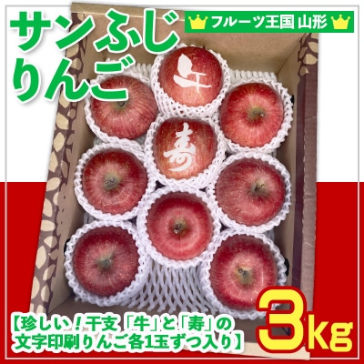 ☆フルーツ王国山形☆ りんご【”干支 (午)”と”寿”の文字印刷入り】3kg  FY25-060