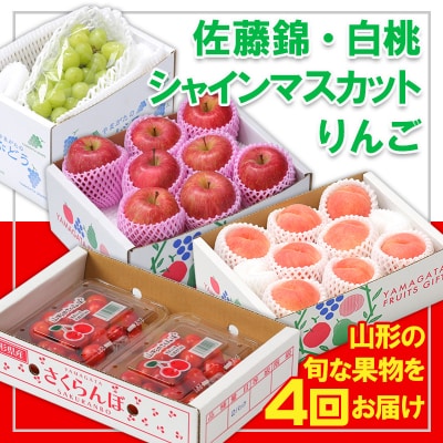 【定期便4回】☆フルーツ王国山形☆『佐藤錦、白桃、シャインマスカット、りんご』 FY25-309