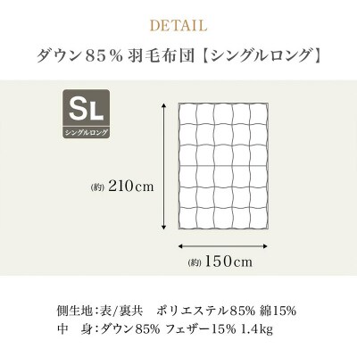 ニューゴールドラベルダウン 85%羽毛布団[シングルロング] FZ23-190