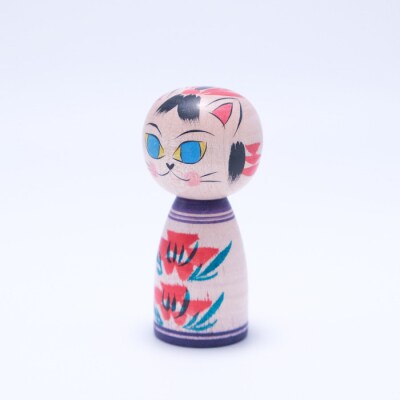 小さな青い目猫こけし 2寸 [梅木直美作]  FZ23-520