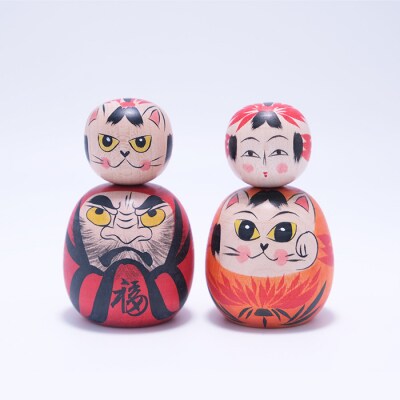 肩車だるまと猫こけし [梅木直美作]  FZ23-523