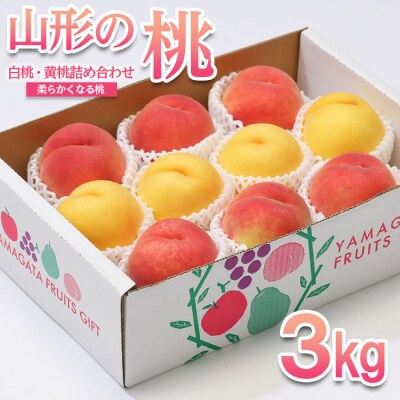山形の桃 3kg(6～12玉)[白桃・黄桃詰め合わせ(柔らかくなる桃)]FU22-048