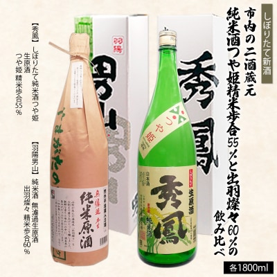 【新酒】精米歩合 純米酒つや姫 55%と出羽燦々60% 飲み比べ 1.8L×2本 FZ26-726