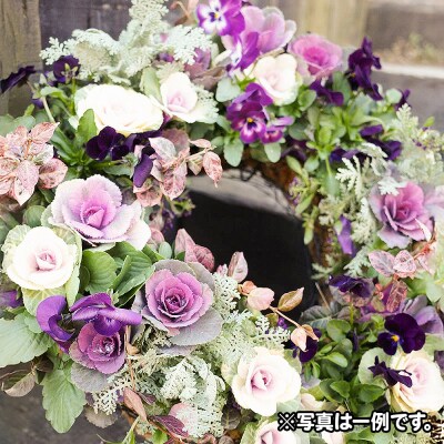 ハンギングリース　季節のアレンジ (暖色系) 直径約40cm|13_ymn-010101