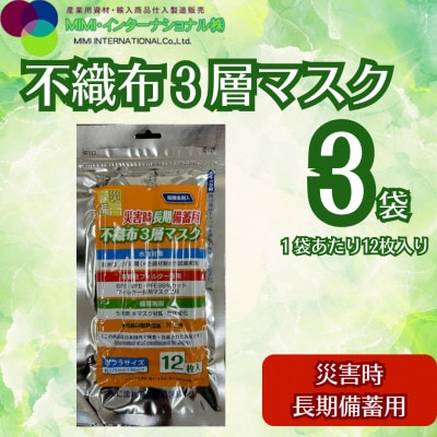 災害時長期備蓄用　不織布3層マスク 12枚入　3袋