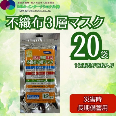 災害時長期備蓄用　不織布3層マスク 12枚入　20袋