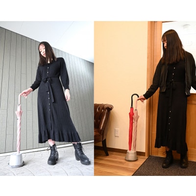 アルミ製傘立て シンプル・コンパクト 倒れにくいデザイン (ロゴ無し)受け皿グレー