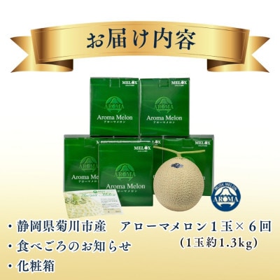 【毎月定期便】【組合直送】【高級マスクメロン】アローマメロン1玉(約1.3kg)静岡県菊川市　全6回