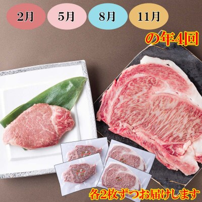 <定期便4回> 北海道産 黒毛和牛 みついし牛 ヒレ&サーロインステーキ定期便