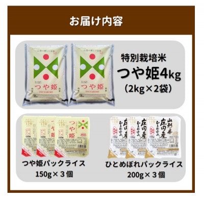まいすたぁのつや姫【精米】4kg+パックご飯2種類 計6個(つや姫・ひとめぼれ)　HM1-023