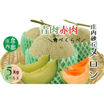 【令和7年産】庄内の青肉&赤肉メロン5kg(3～5玉)HS4-235