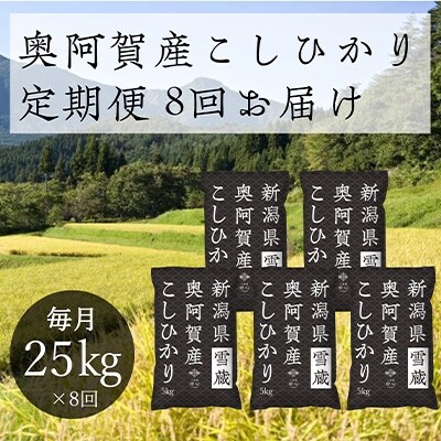 2022年1月発送開始『定期便』新潟県奥阿賀産こしひかり25kg(5kg×5)精米毎月お届け全8回