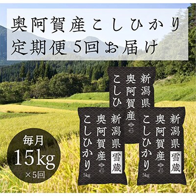 2022年11月発送開始『定期便』新潟県奥阿賀産こしひかり15kg(5kg×3)精米毎月お届け全5回