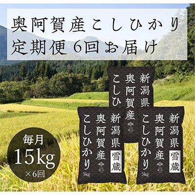2022年11月発送開始『定期便』新潟県奥阿賀産こしひかり15kg(5kg×3)精米毎月お届け全6回