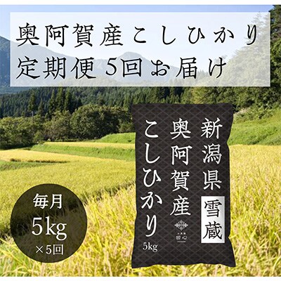 2023年1月発送開始『定期便』新潟県奥阿賀産こしひかり5kg精米毎月お届け全5回