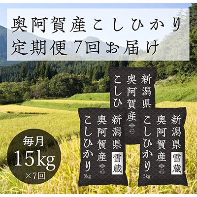 2023年2月発送開始『定期便』新潟県奥阿賀産こしひかり15kg(5kg×3)精米毎月お届け全7回