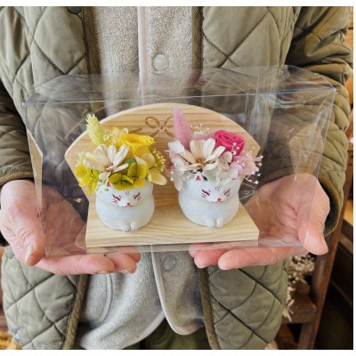 白きつねの小さなポットアレンジメント　夫婦set