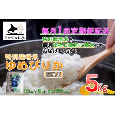 【毎月定期便】たかすのお米「特別栽培米 ゆめぴりか」5kg(無洗米)全6回