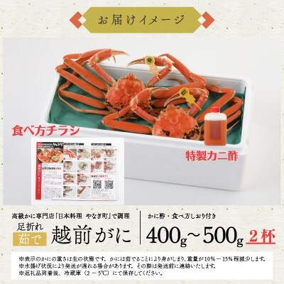 【1～3月発送】【2杯セット】蟹料理店の訳あり茹で越前がにズワイガニ ミニ400～500g足折