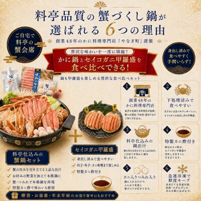 【料亭のカニ鍋・カニ甲羅盛・出汁付】老舗カニ料理専門店「蟹づくし鍋　豪華5点セット(厳選)」2人前