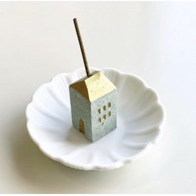 笏谷石(しゃくだにいし)のお香立て3戸セット〈お家/ナチュラルブルー〉※デザインおまかせ