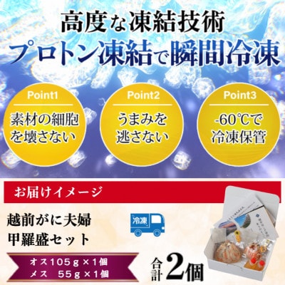 訳あり　越前がに甲羅盛夫婦セット(越前がに105g前後×1個+せいこがに55g前後×1個)合計2個