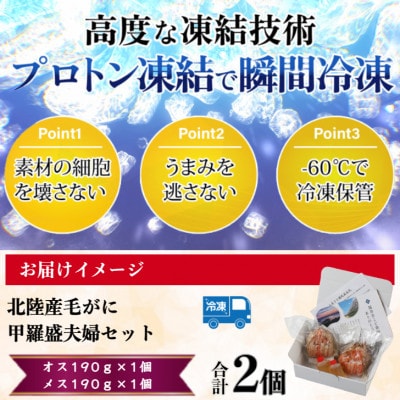 【さとふる限定】北陸産毛がに甲羅盛夫婦セット　オス190g前後×1個+メス190g前後×1個