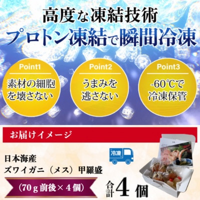 【さとふる限定】日本海産ずわいがに(メス)甲羅盛4個セット(メス甲羅盛70g×4個)