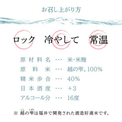 【数量限定】福千歳 國酒(山廃純米大吟醸しずく酒)720ml /伝統醸造　日本酒　越の雫　長期低温
