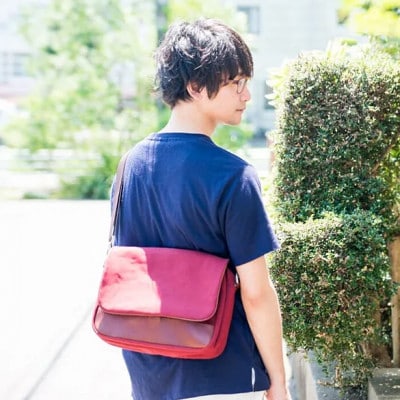 CURRENT - SHOULDERBAG 牛革 ショルダーバッグ 国産 帆布 キャンバス ワイン