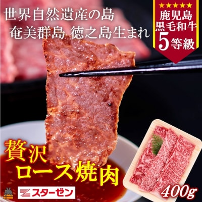 世界自然遺産の島。徳之島生まれ 5等級 鹿児島黒毛和牛 贅沢ロース焼肉 400g