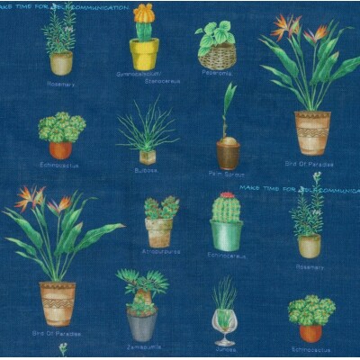 麻100%観葉植物柄プリント半袖シャツ L ブルー(c/#28)_0139-004-S06-4