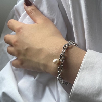 [Cherieオリジナルブレスレット]pearl chain brace / silver