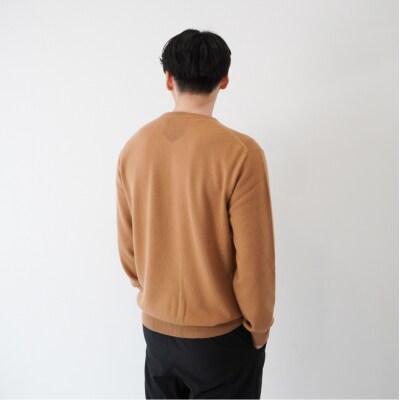ベビーカシミヤ　クルーネック　メンズ　Lサイズ　【キャメル】【178001-1】