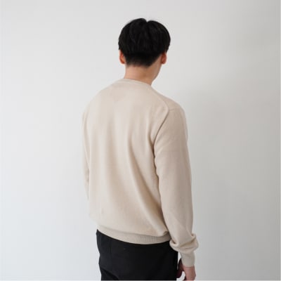 ベビーカシミヤ　クルーネック　メンズ　Lサイズ　【ベージュ】【178001-2】