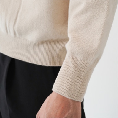 ベビーカシミヤ　クルーネック　メンズ　Lサイズ　【ベージュ】【178001-2】