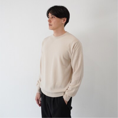 ベビーカシミヤ　クルーネック　メンズ　Mサイズ　【ベージュ】【178002-2】