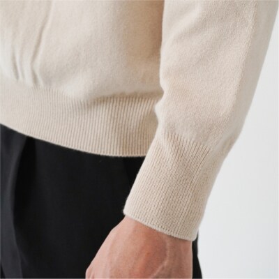 ベビーカシミヤ　クルーネック　メンズ　Mサイズ　【ベージュ】【178002-2】