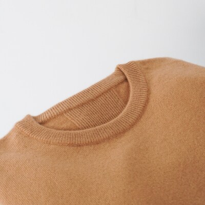 ベビーカシミヤ　クルーネック　メンズ　Mサイズ　【キャメル】【178002-1】